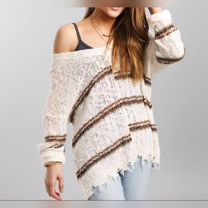 Daytrip Off-Shoulder Sweater - Cream and Brown
